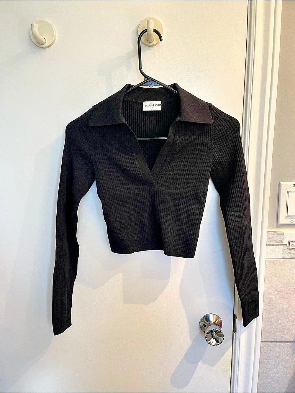 Babaton Sculpt Knit Polo Longsleeve Black Long Sleeve Top